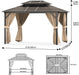 10'X13' Hardtop Gazebo, Galvanized Steel Aluminum Frame with Double Roof, Heavy-Duty Outdoor Patio Gazebo with Curtains & Netting for Backyard, Deck, Porch, Garden, Lawn, Khaki