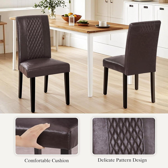 Dining Chairs Set of 6, Upholstered PU Leather Wood Legs High Back for Kitchen Living Room, Coffee