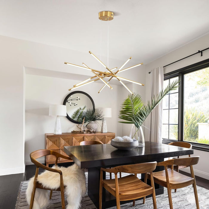 Gold Finish 12 Light LED Dimmable PendantLightFixture