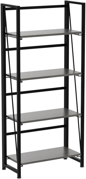 No Assembly Folding Bookshelf Storage Shelves 4 Tier Vintage Bookcase Standing Racks for Bedroom Living Room Home Office