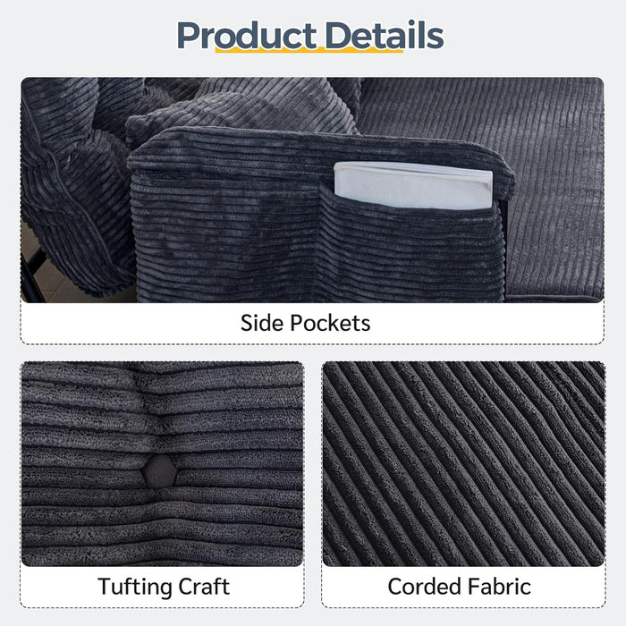 Adjustable Floor Sofa Couch with 2 Pillows, Multi-Functional Bean Bag Bed, 5-Position Foldable Lazy Sofa Sleeper Bed with Armrest, Versatile Floor Seating for Reading, Dark Grey, Double