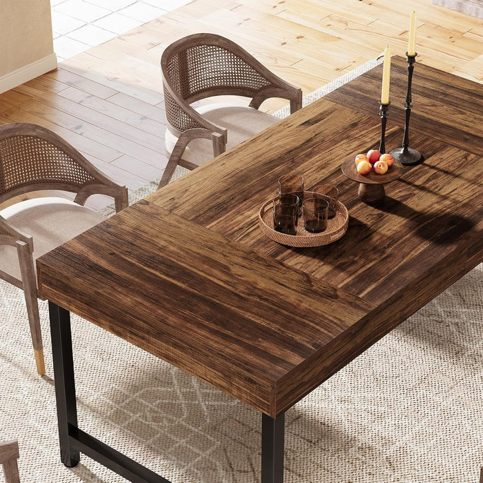 Farmhouse Dining Table for 4-6 People, 55 Inches Industrial Rectangular Kitchen Dinner Table with Heavy-Duty Metal Legs for Home, Dining Room, Small Space, Walnut
