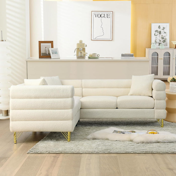 81 Inch Oversized Corner Sofa, L Shaped Sectional Couch, 5 Seater Teddy Sofas with 3 Cushions for Living Room, Bedroom, Apartment, Office, Hall (White)