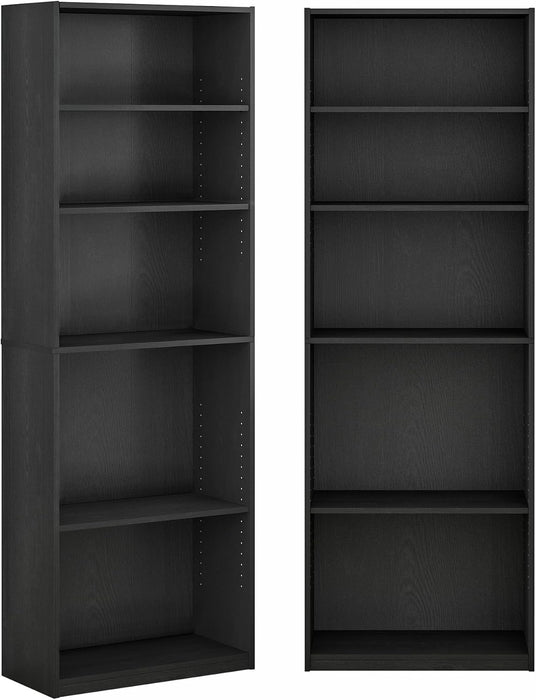 Jaya 5-Tier Book Shelf Set of 2, Adjustable Shelf, Black