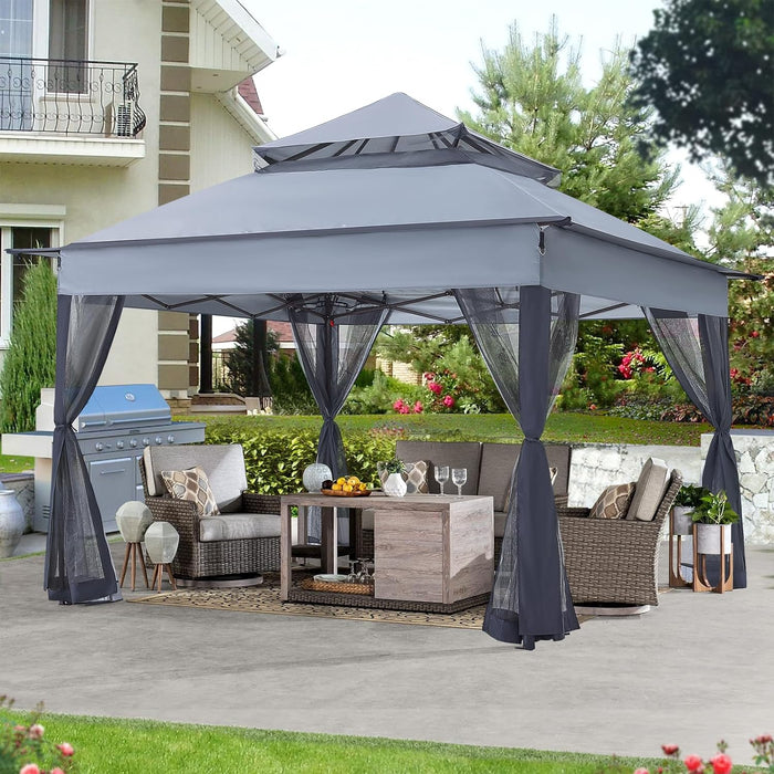 Pop up Gazebo 11X11 - Outdoor Canopy Tent with Mosquito Netting for Patio Garden Backyard (Gray)