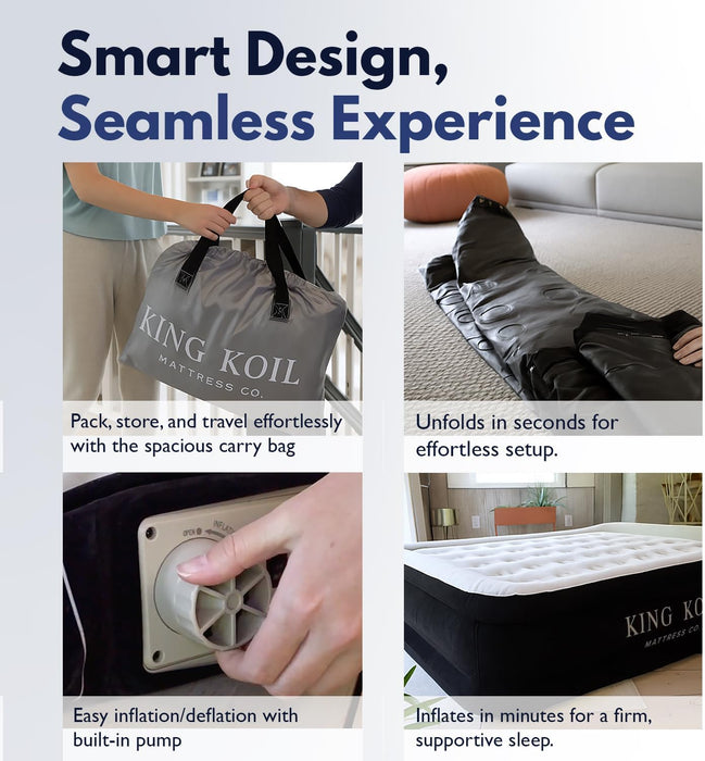 Luxury Full Size Plush Pillow Top Air Mattress with Built-In High-Speed Pump for Home, Camping & Guests 20" Inflatable Double High Blow up Airbed, Durable, Waterproof