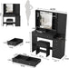 Vanity Desk with Mirror and Lights, Vanity Table Makeup Vanity with Lights 3 Drawers and Cabinets, Charging Station & Sliding Door, Lots Storage Shelves