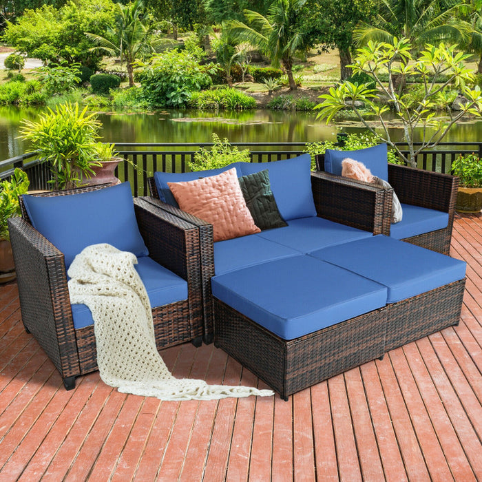 5 Pieces Patio Rattan Furniture Set with Removable Cushions