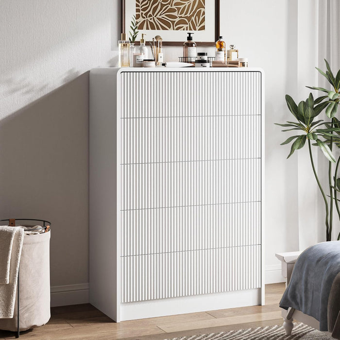 31.5" Wide Modern Curved 5 Drawer Dresser，White