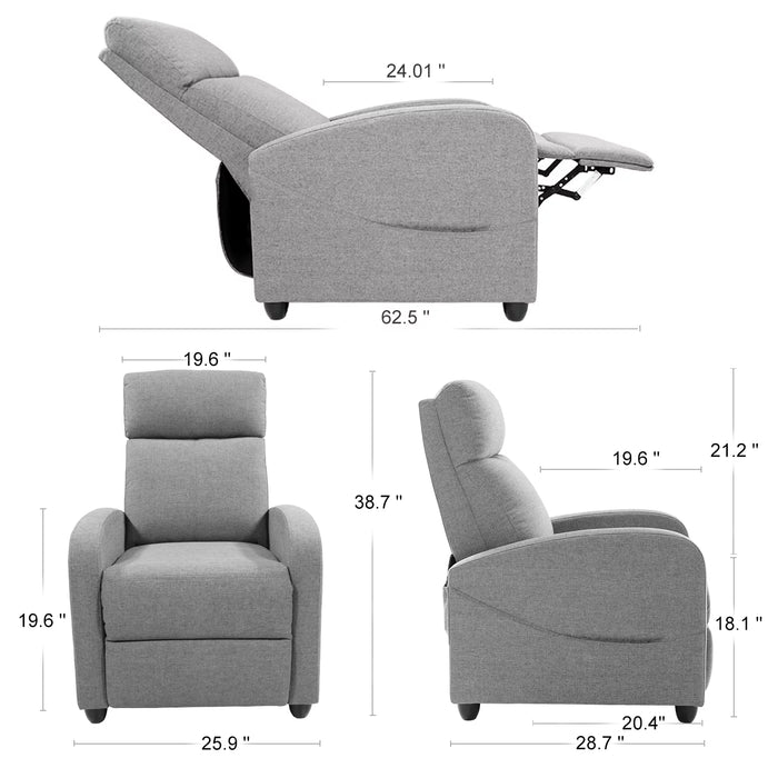 Recliner Chair Single Sofa with Footrest and Massage, Gray