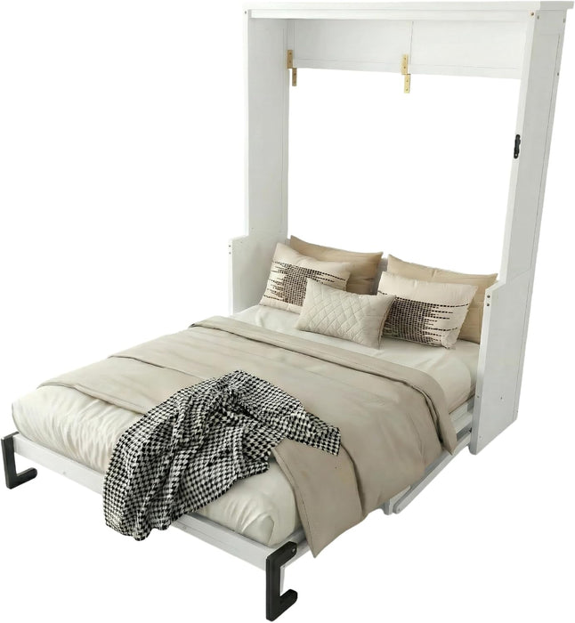 Queen-Size Murphy Desk Bed White-High-Gloss Finish