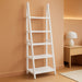 Ladder Bookshelf Organizer, 5-Tier, Solid Rubberwood Frame, White Finish, 14 D X 24.8 W X 70.1 H In