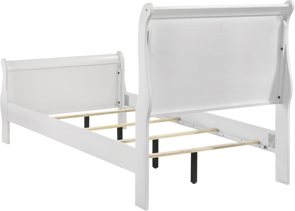 Home Furnishings Louis Philippe Traditional Wood Twin Size Sleigh Bed Frame 47-Inch Headboard White 202441T