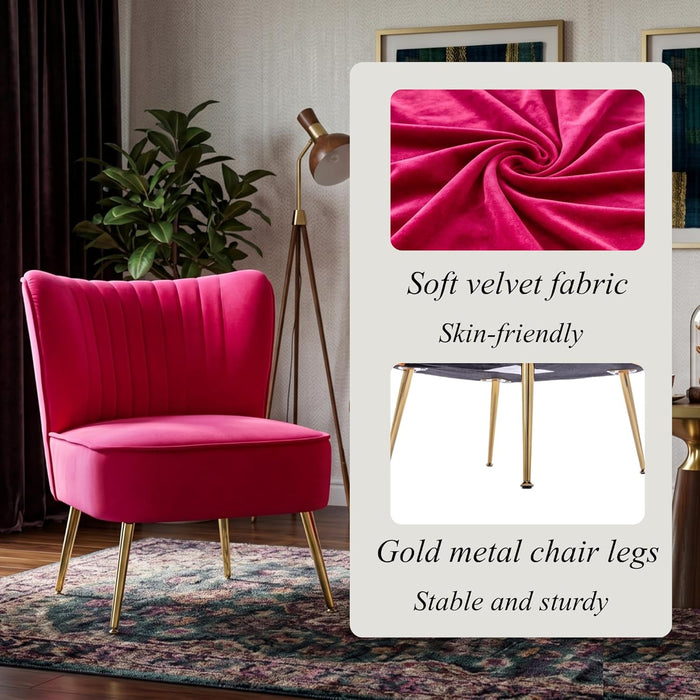Midcentury Velvet Slipper Chair Armless 20.5In Pink