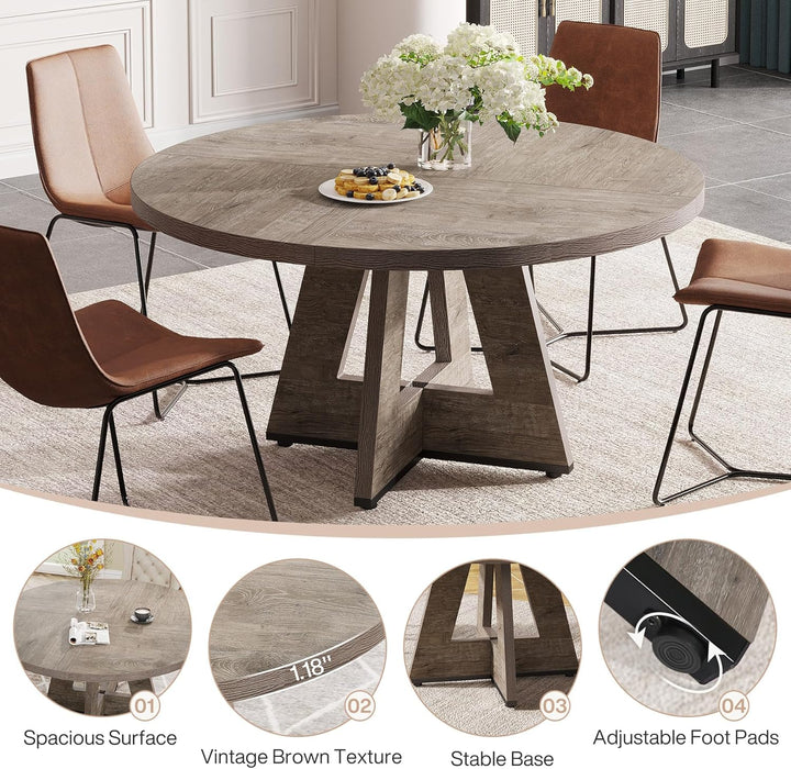 Farmhouse Dining Table, 47 Inch round Dinner Table for 4, Rustic round Dining Room Table for Home Dining Room Living Room (Grey)