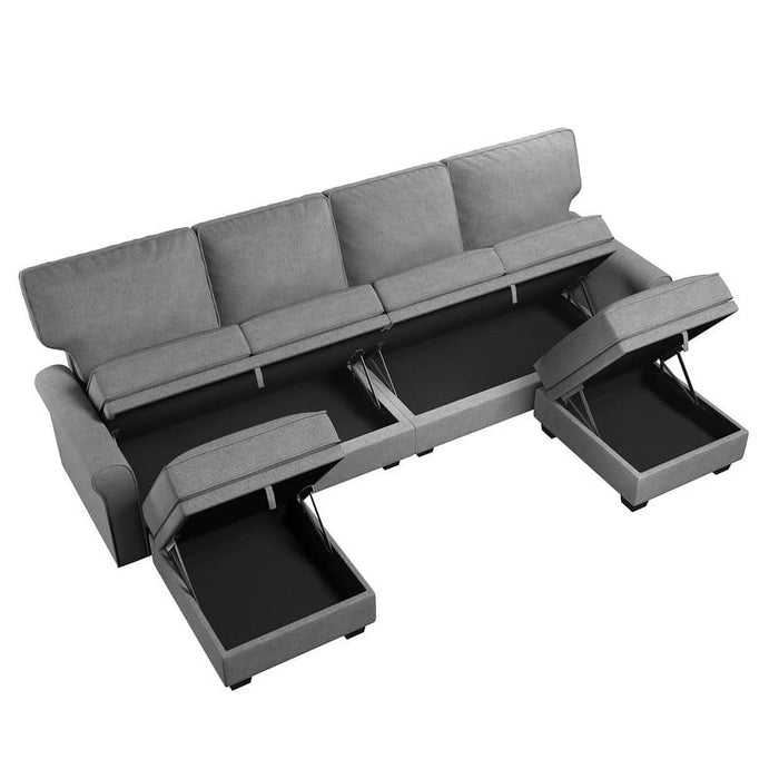 Modern Storage Sectional Sofa Couch U-Shaped with Storage Ottomans for Living Room Furniture Sets, Light Grey