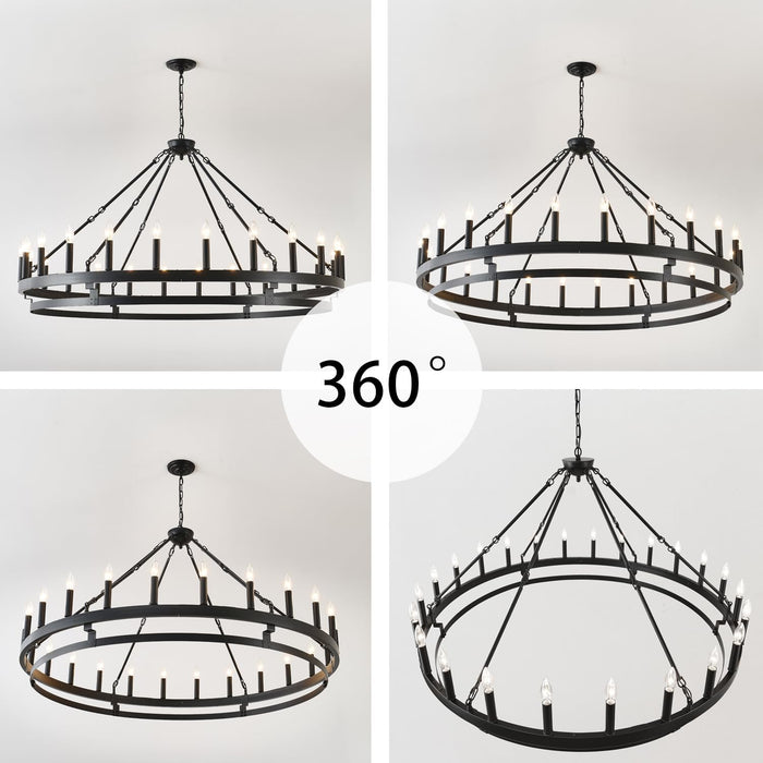 53Inch Black Wagon Wheel Chandelier Farmhouse Industrial