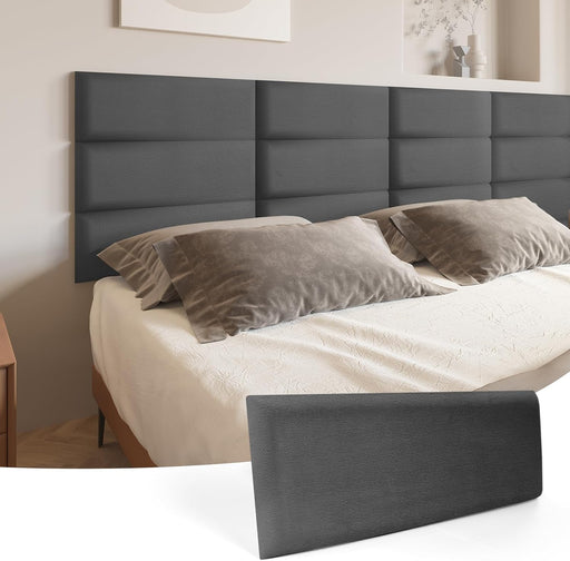 Peel and Stick Headboard for King, Full and Queen in Velvet Smoky Gray, Pack of 12 Panels Sized 9.84" X 23.62", Soundproof Wall Panels 3D, Upholstered Wall Panel