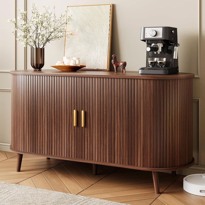55" Fluted Sideboard Buffet Cabinet with Storage & Sliding Door