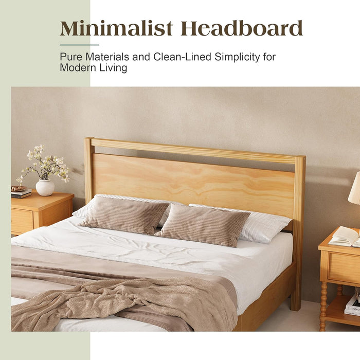 Full Size Solid Wood Bed Frame with Headboard, Minimalist Platform Bed with Wood Slats Support/No Box Spring Needed/Easy Assembly/Noise-Free, Natural