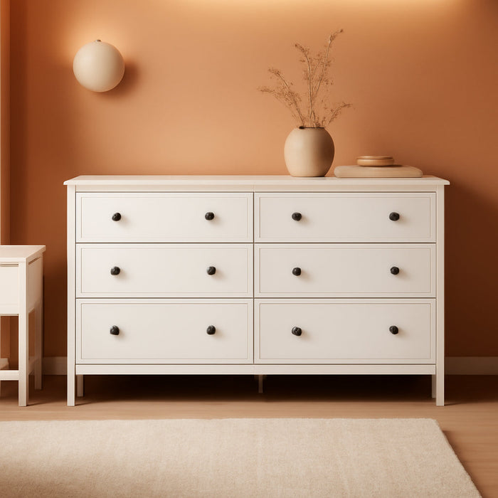 Greenport 6-Drawer Bedroom Dresser, Solid Wood with a Brushed White Finish