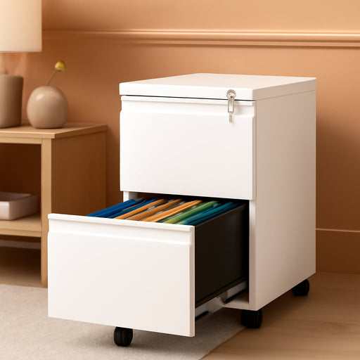 2 Drawer Mobile File Cabinet with Lock,Under Desk Metal Filing Cabinets for Home Office Organizer Letters/Legal/A4(White-Requires Installation)