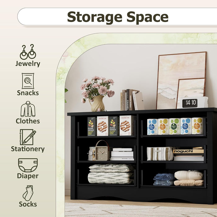 Black Dresser for Bedroom with 6 Drawers, 47.2" Wide Chest Storage Organizer and TV Stand for Living Room, Closet, Hallway, Dormitory