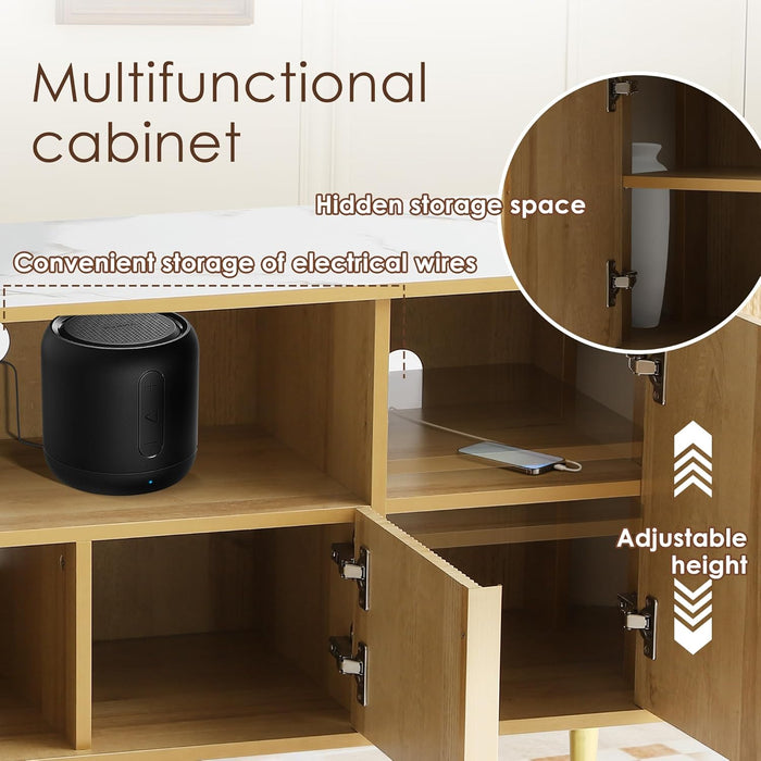 63" Fluted TV Stand, Modern Entertainment Center for Tvs up to 70", Wood Mid Center TV Console with Storage and Adjustable Shelves, Media Console for Living Room, Bedroom (Natural)