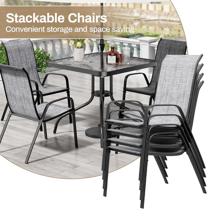 Patio Dining Set 5 Pieces, All Weather Outdoor Furniture W/30"X 30" Table and 4 Stackable Textilene Chairs, Metal Table and Chairs for Lawn, Garden, Poolside, Backyard (Umbrella Not Included)