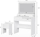 Vanity Desk with LED Mirror and 3 Light Modes, Makeup Vanity Table with Power Outlet, 4 Drawers and Hidden Storage Chair for Bedroom, White