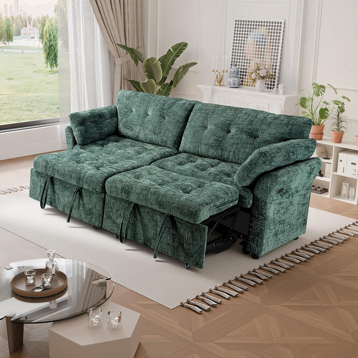 3 in 1 Sleeper Sofa Bed Reclining Convertible Couch with USB & Wheels – Adjustable Lounge Chair for Living Room Apartment 3-Seater 89.8 Inch in Green