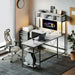 67" L Shaped Gaming Desk, Corner Desk for Compact Spaces with Keyboard Tray & Storage Shelf,Reversible Computer Desk with LED Lighting,Metal Frame PC Gaming Table for Home Office Bedroom,White