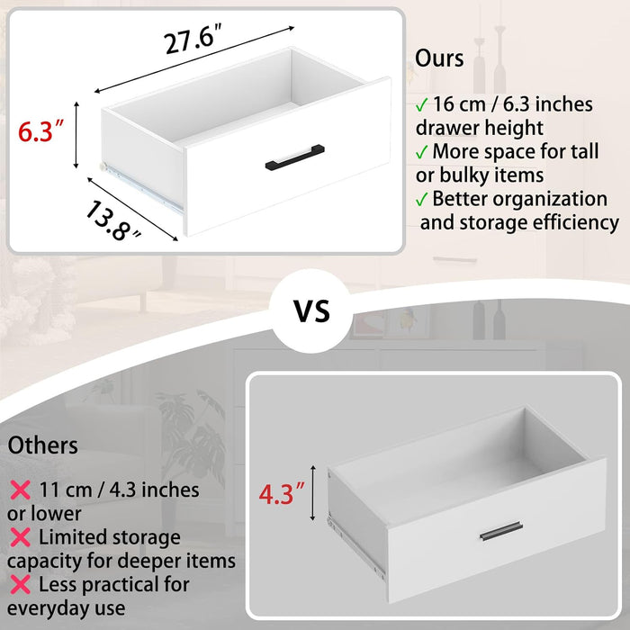 3 Drawer Dresser for Bedroom, Wood Samll Chest of Drawers with Wide Storage Organizer, Mid-Century Modern Tall Nightstand for Closet, Entryway, Hallway, White