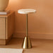 Sitara Mid-Century Modern Drink Table; 8 X 8 X 23; Natural Quartz and Brass; Unique round Stone Mini Table for Use as Bathroom Accent Table or Pedestal Martini Table