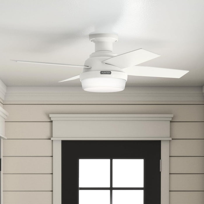 Fan Dempsey Low Profile Ceiling Fans with Lights and Remote, Flush Mount Ceiling Fan with Lights, Metal, Fresh White, 44 Inch LED