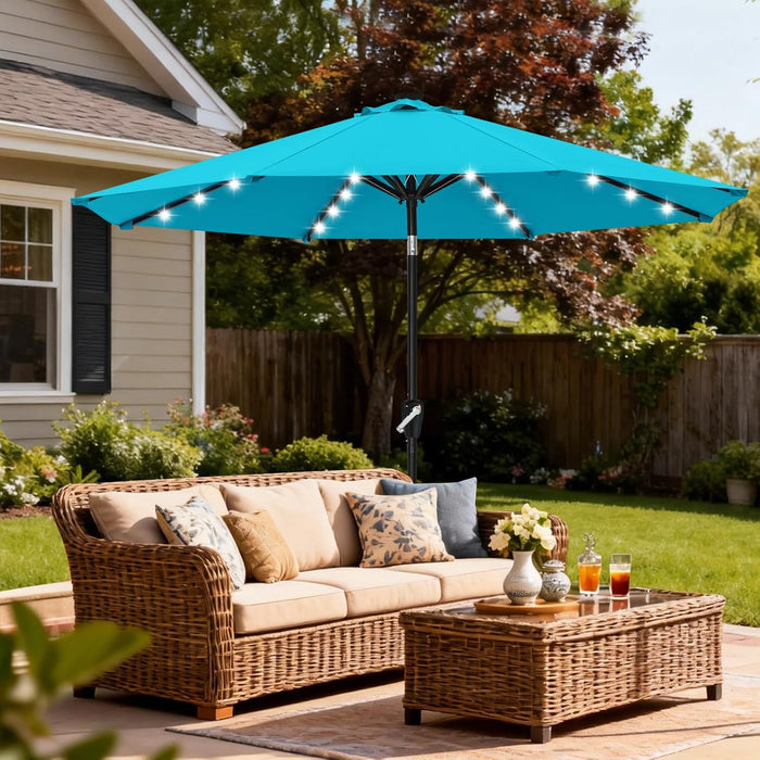 Durable Solar Led Patio Umbrellas with 32LED Lights 9FT (Turquoise)