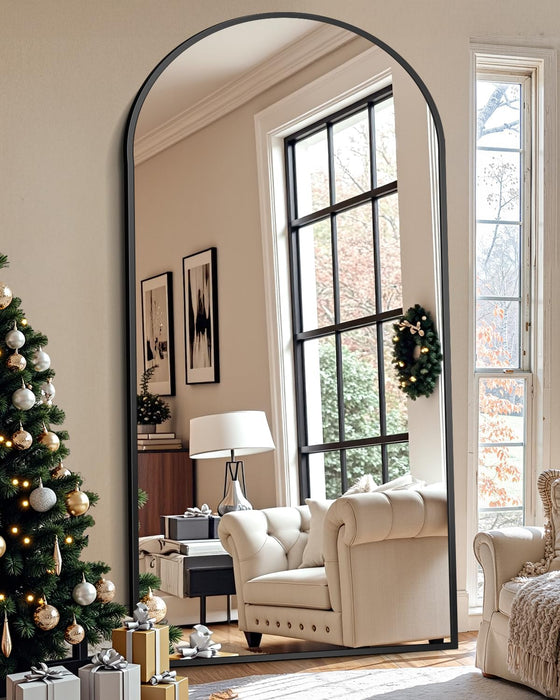Full Length Floor Mirror Arched Standing Mirror with Aluminum Frame - Freestanding Wall Mount Leaning Body Mirror for Bedroom Living Room Entryway, 71" L X 28" W, Black