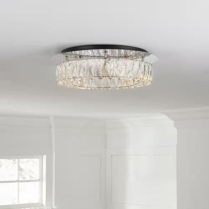 Keighley 17.5 In. Integrated LED Chrome Flush Mount Ceiling Light Fixture with Crystal Shade