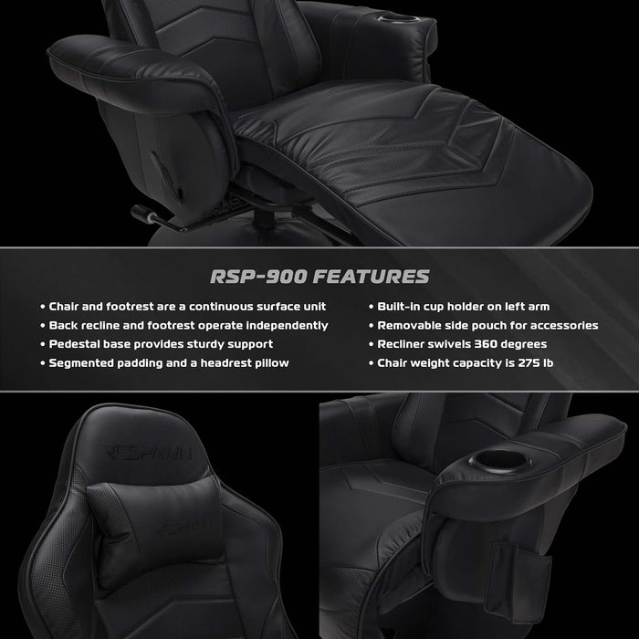 900 Gaming Recliner - Video Games Console Recliner Chair, Computer Recliner, Adjustable Leg Rest and Recline, Recliner with Cupholder, Reclining Gaming Chair with Footrest - Black