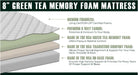 8" Green Tea Memory Foam Mattress, Medium Firm, Zoned Pressure Relief (54X80 - Full XL)