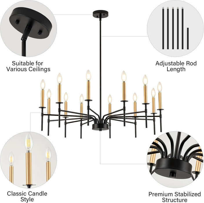 Modern Farmhouse Black and Gold Chandeliers for Dining Room