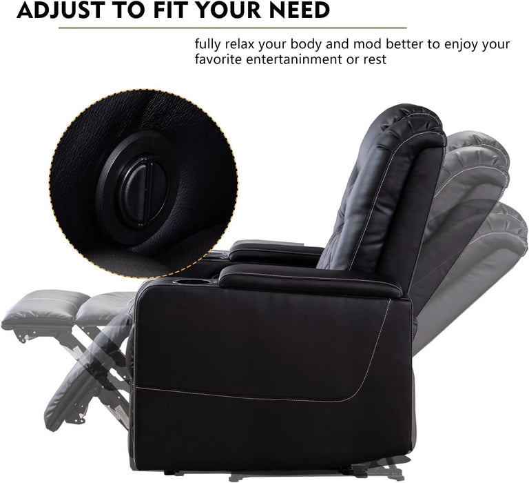 Black Leather Recliner with USB & Cup Holders