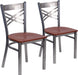 2 Pk. HERCULES Series Clear Coated ''X'' Back Metal Restaurant Chair - Cherry Wood Seat