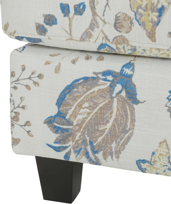 Spield Indoor Ottoman Footrest, Wooden Ottoman Foot Stool, Modern Coffee Table, Floral Print