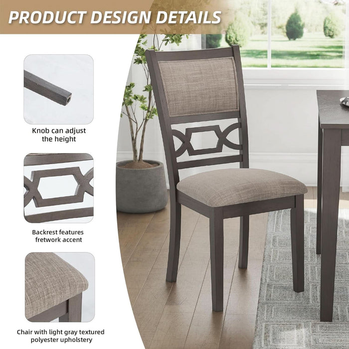 Wrenning Diamond Patterned Dining Table Set, 4 Upholstered Chairs and Bench, Seats 6, Wood, Gray