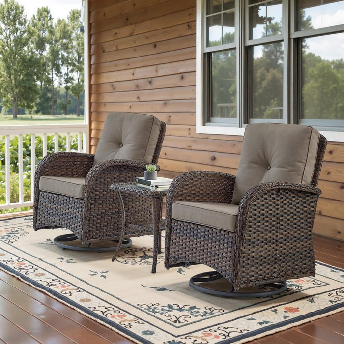 Patio Wicker Chairs Swivel Rocker - Outdoor Swivel Rocking Chairs Set of 2 with Rattan Side Table, Patio Swivel Glider Chair 3 Piece Patio Furniture Sets for Patio Porch Pool Brown/Grey