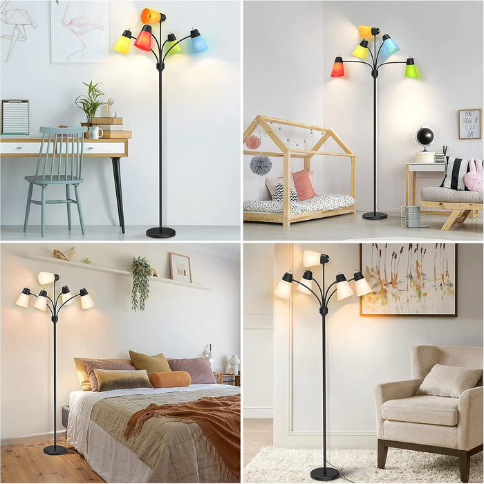 LED Floor Lamp, Medusa Multi Head Modern Tall, Rustic Adjustable Reading Standing Light for Living/Kids Room, Bedroom, Black