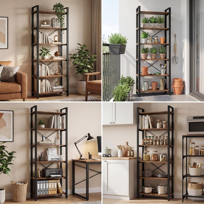 Six Tier Ladder Bookshelf Industrial Style Display