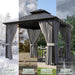 10'X12' Gazebo Hardtop Gazebo, Aluminum Frame Pergola with Double Galvanized Steel Roof, Permanent Outdoor Metal Canopy with Curtain & Netting for Patio, Backyard, Deck, Dark Grey