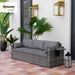 3 Seater Wicker Sofa with Side Tray Tables, Rattan Outdoor Patio Sofa with 6" Thick Back Cushions, Outdoor Wicker Couch with Deep Seating, Pillows for Porch, Garden, Backyard, Mixed Gray